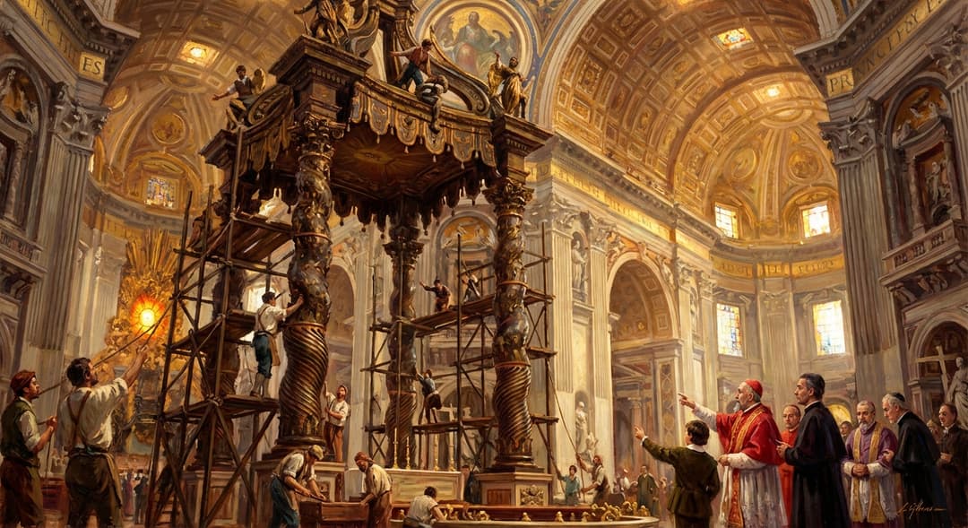 The Construction of the Baldachin by Gian Lorenzo Bernini