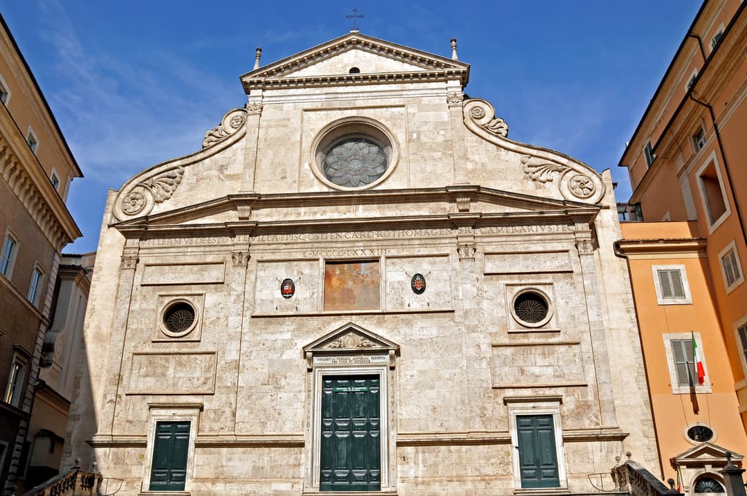 Renaissance travertine façade of the Basilica of Saint Augustine