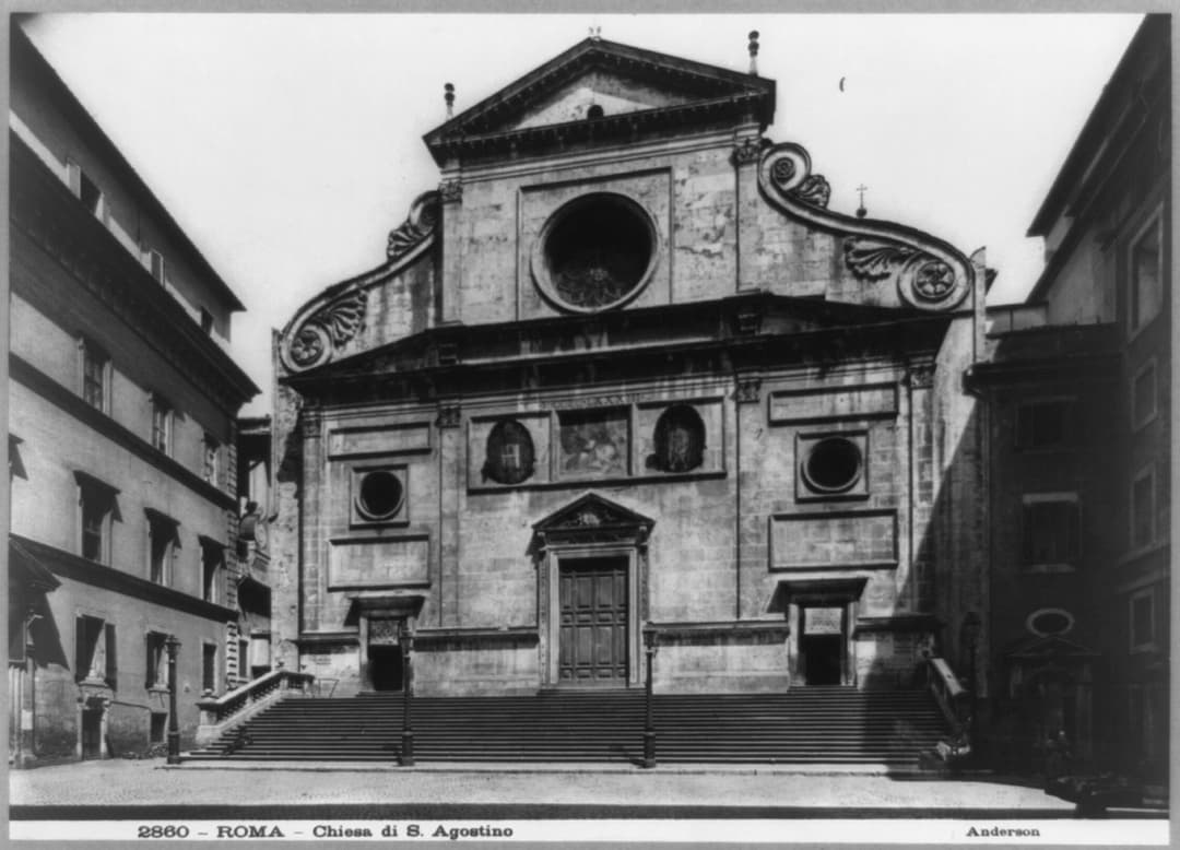 Front view of the façade and steps of the Basilica of Saint Augustine.