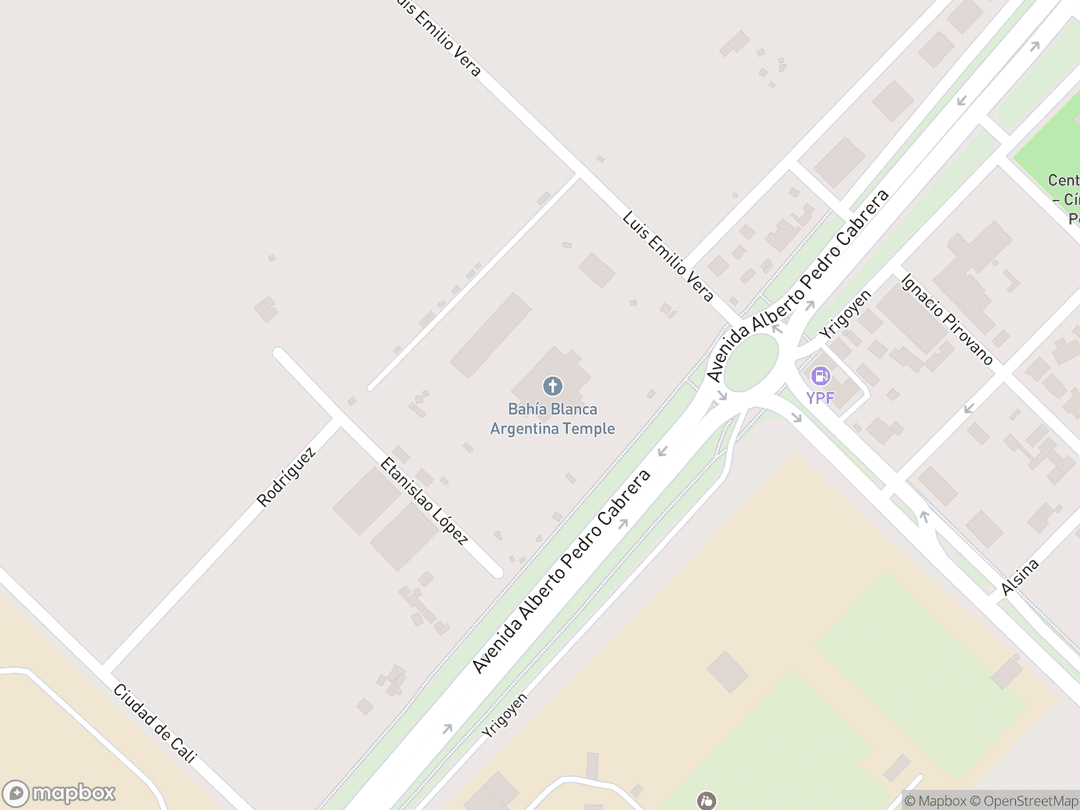 Map showing Bahía Blanca Argentina Temple and surrounding area