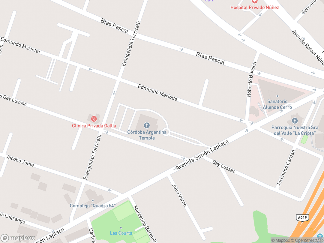 Map showing Córdoba Argentina Temple and surrounding area