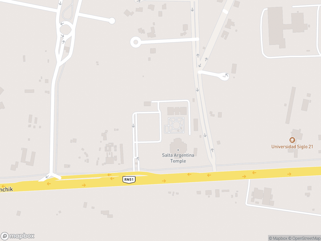 Map showing Salta Argentina Temple and surrounding area