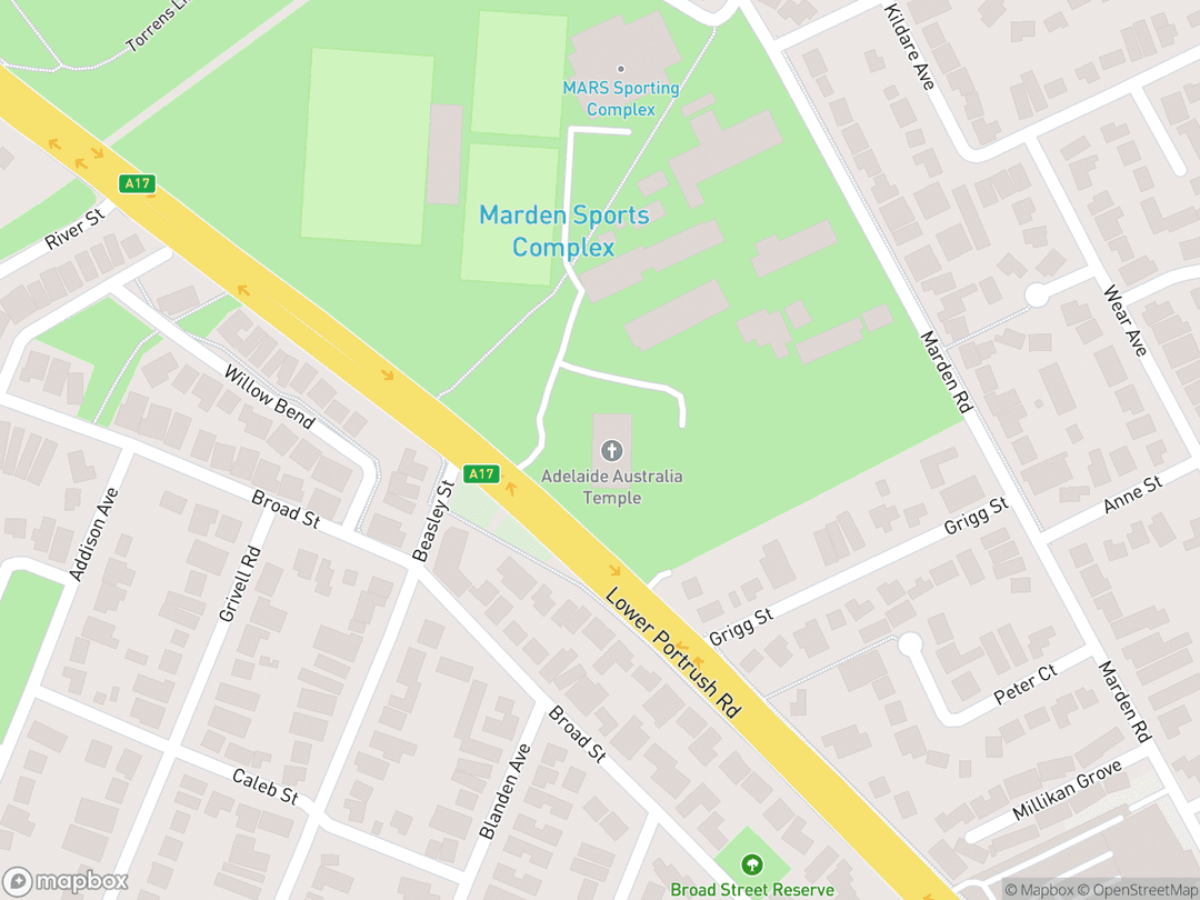 Map showing Adelaide Australia Temple and surrounding area