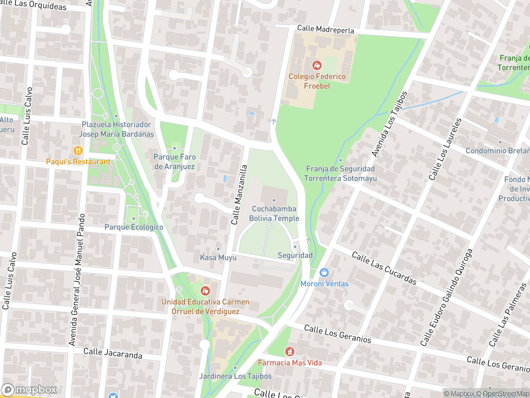 Map showing Cochabamba Bolivia Temple and surrounding area