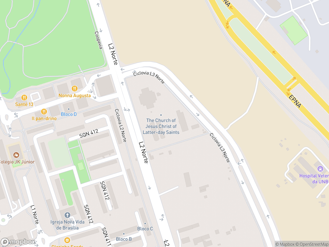 Map showing Brasília Brazil Temple and surrounding area