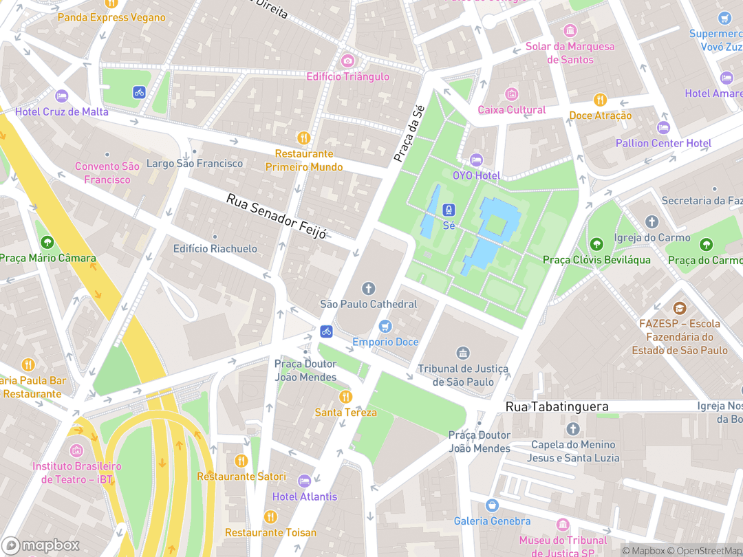 Map showing Metropolitan Cathedral of São Paulo and surrounding area