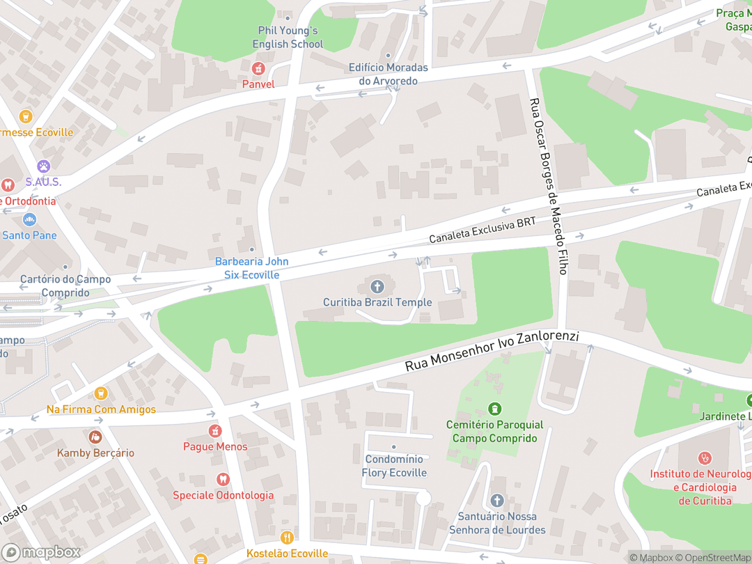 Map showing Curitiba Brazil Temple and surrounding area