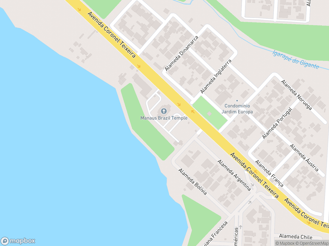 Map showing Manaus Brazil Temple and surrounding area