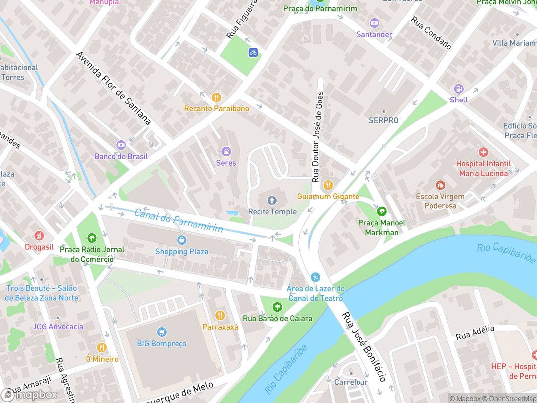 Map showing Recife Brazil Temple and surrounding area