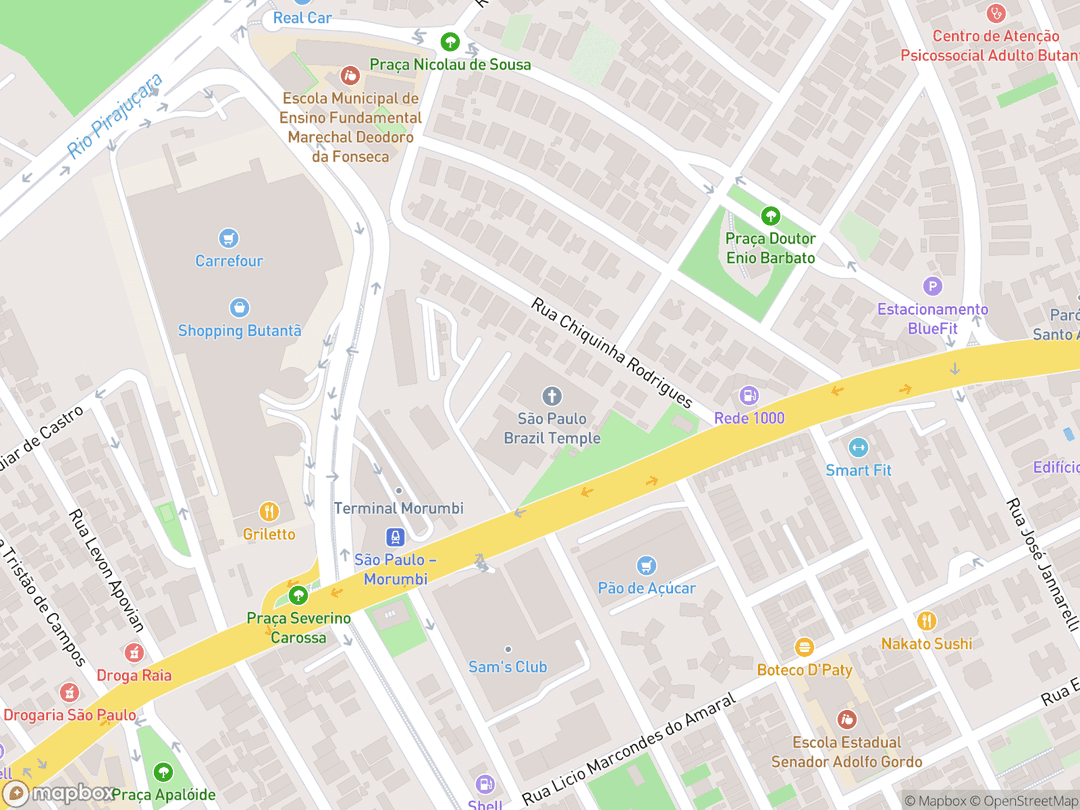 Map showing São Paulo Brazil Temple and surrounding area