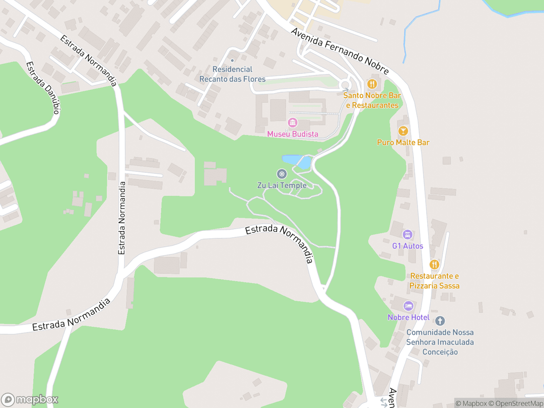 Map showing Templo Zu Lai and surrounding area