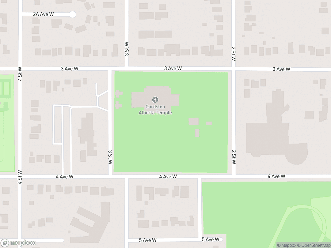 Map showing Cardston Alberta Temple and surrounding area