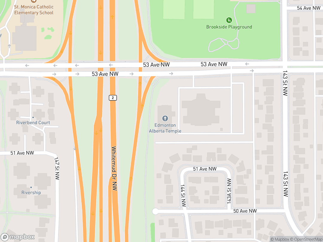 Map showing Edmonton Alberta Temple and surrounding area