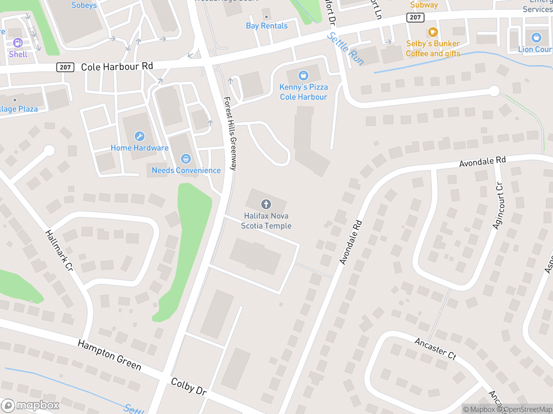 Map showing Halifax Nova Scotia Temple and surrounding area