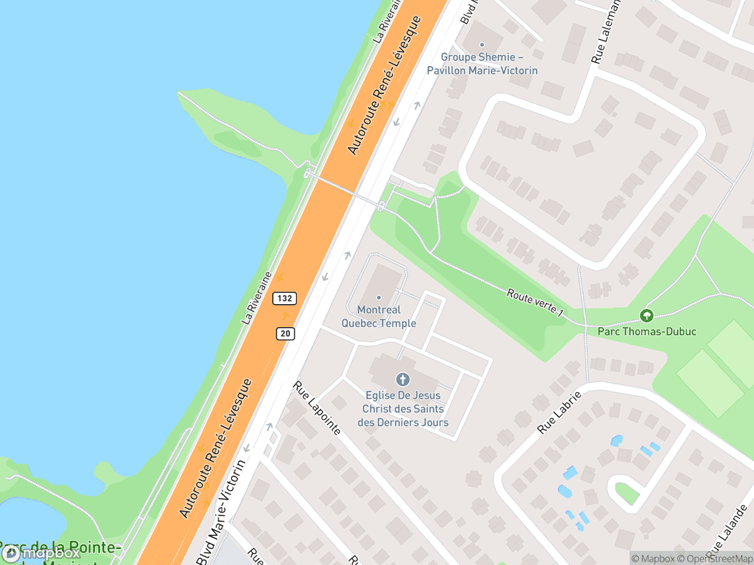 Map showing Montreal Quebec Temple and surrounding area