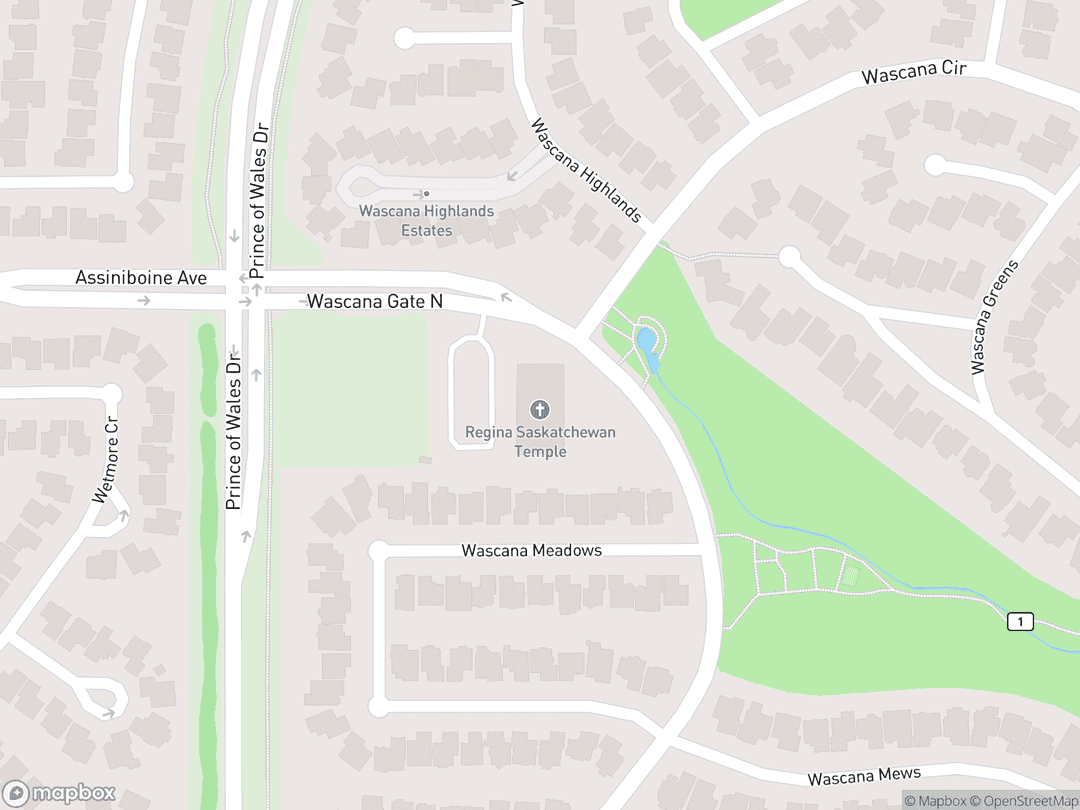 Map showing Regina Saskatchewan Temple and surrounding area