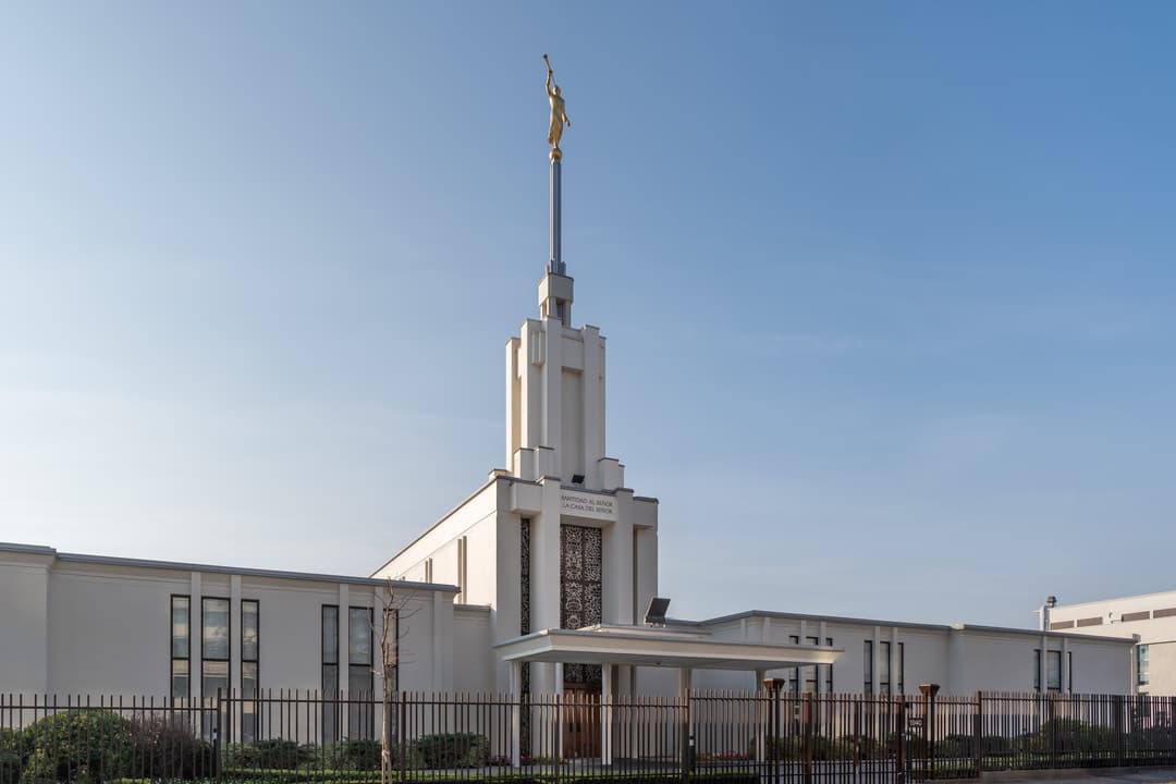Santiago Chile Temple exterior, daytime view.
