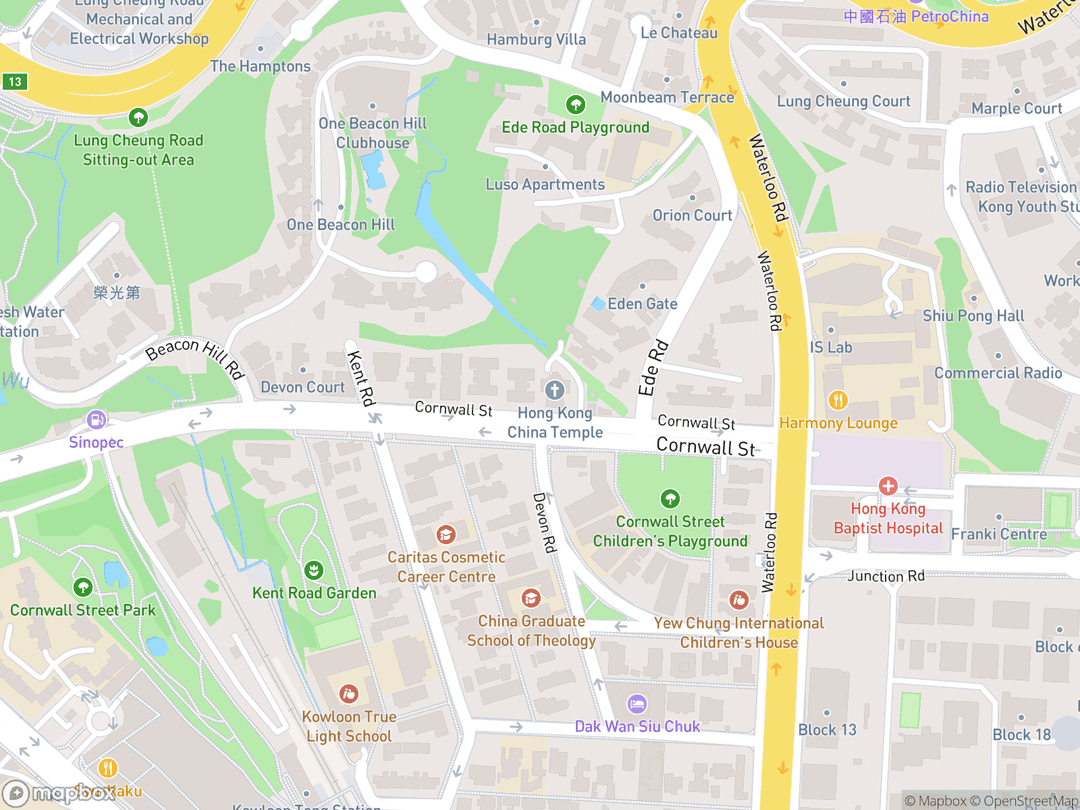 Map showing Hong Kong China Temple and surrounding area