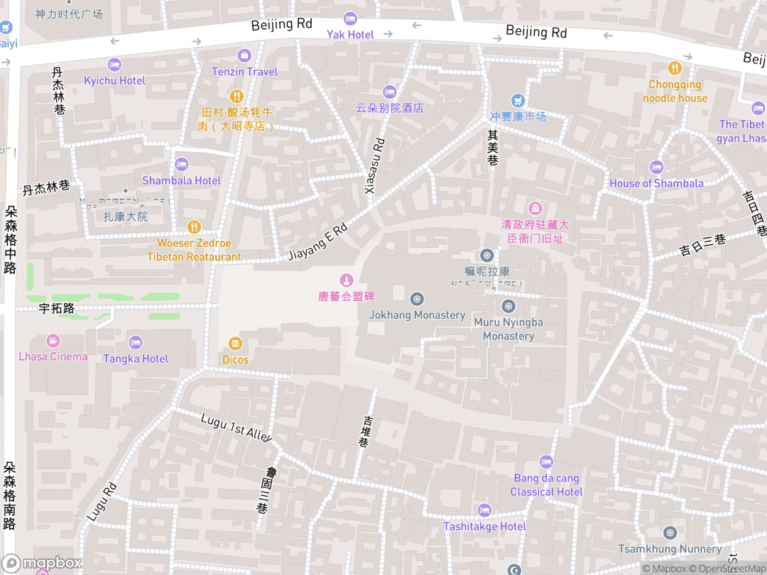Map showing Jokhang Temple and surrounding area