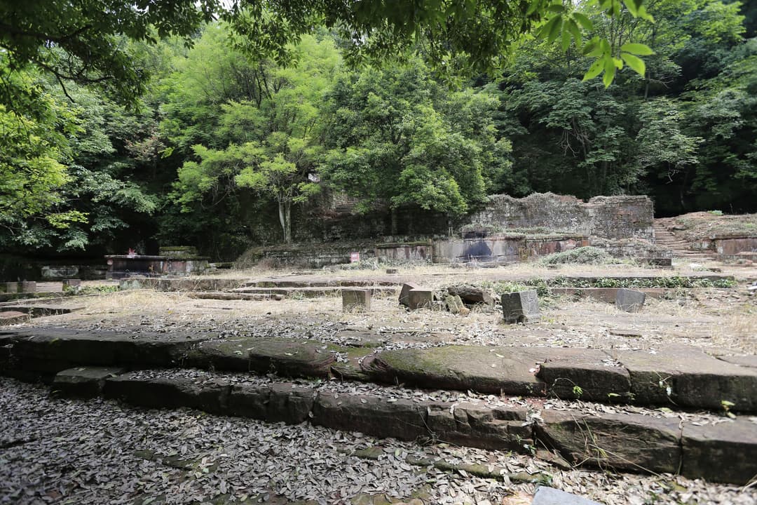 Exterior view of ancient stone ruins on Mount Qiyun