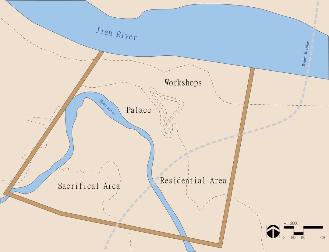 Site plan map showing the ancient layout of Sanxingdui.