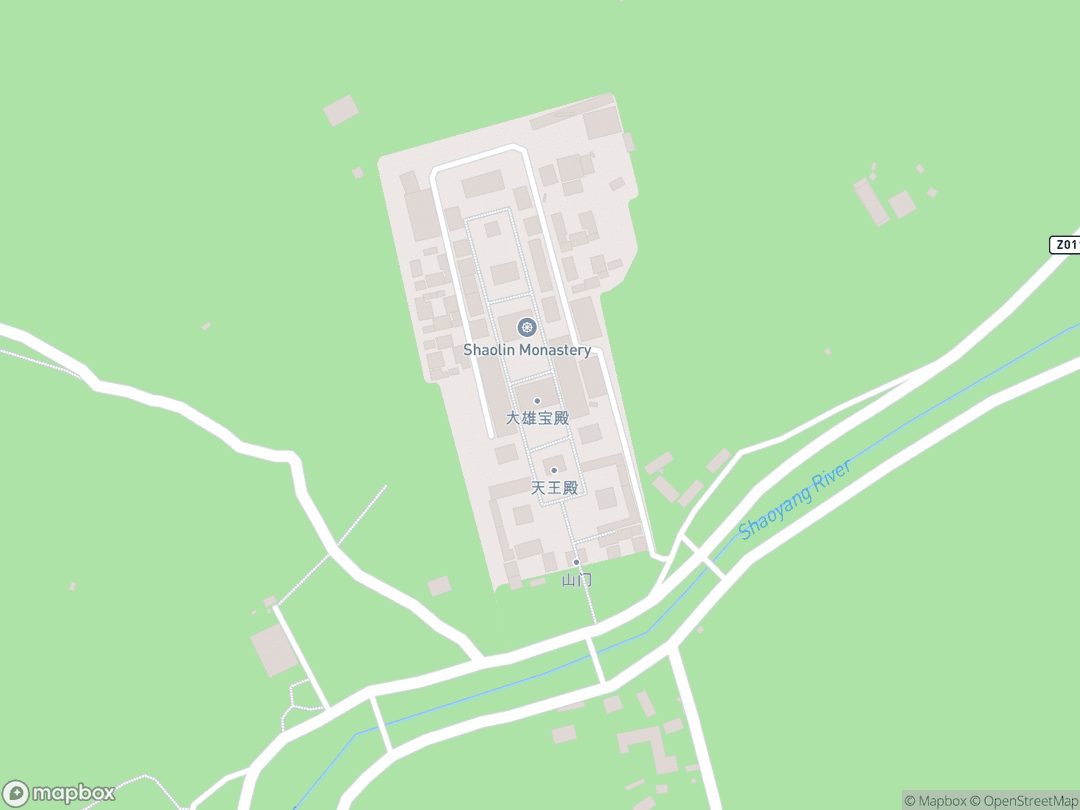 Map showing Shaolin Temple and surrounding area