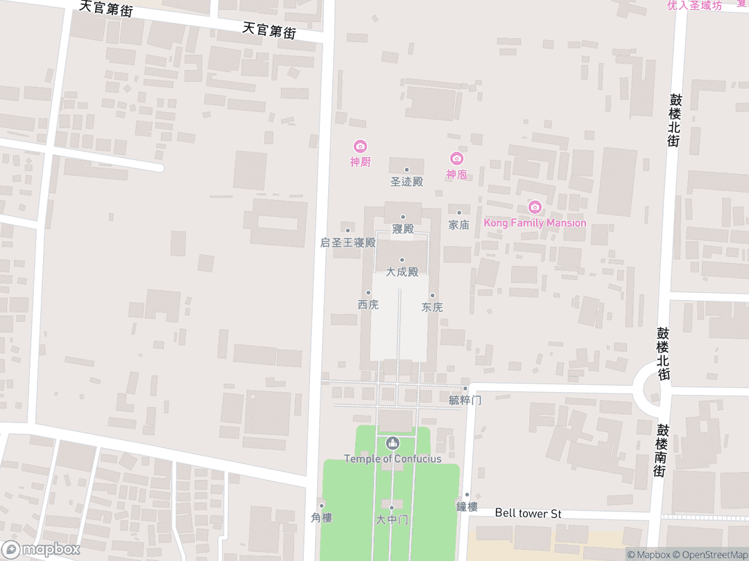 Map showing Temple of Confucius at Qufu and surrounding area
