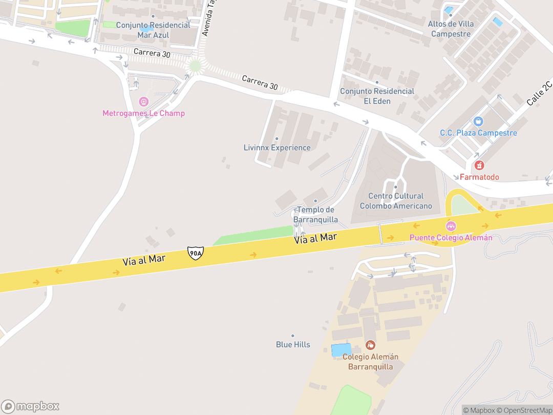 Map showing معبد بارانكيا كولومبيا and surrounding area