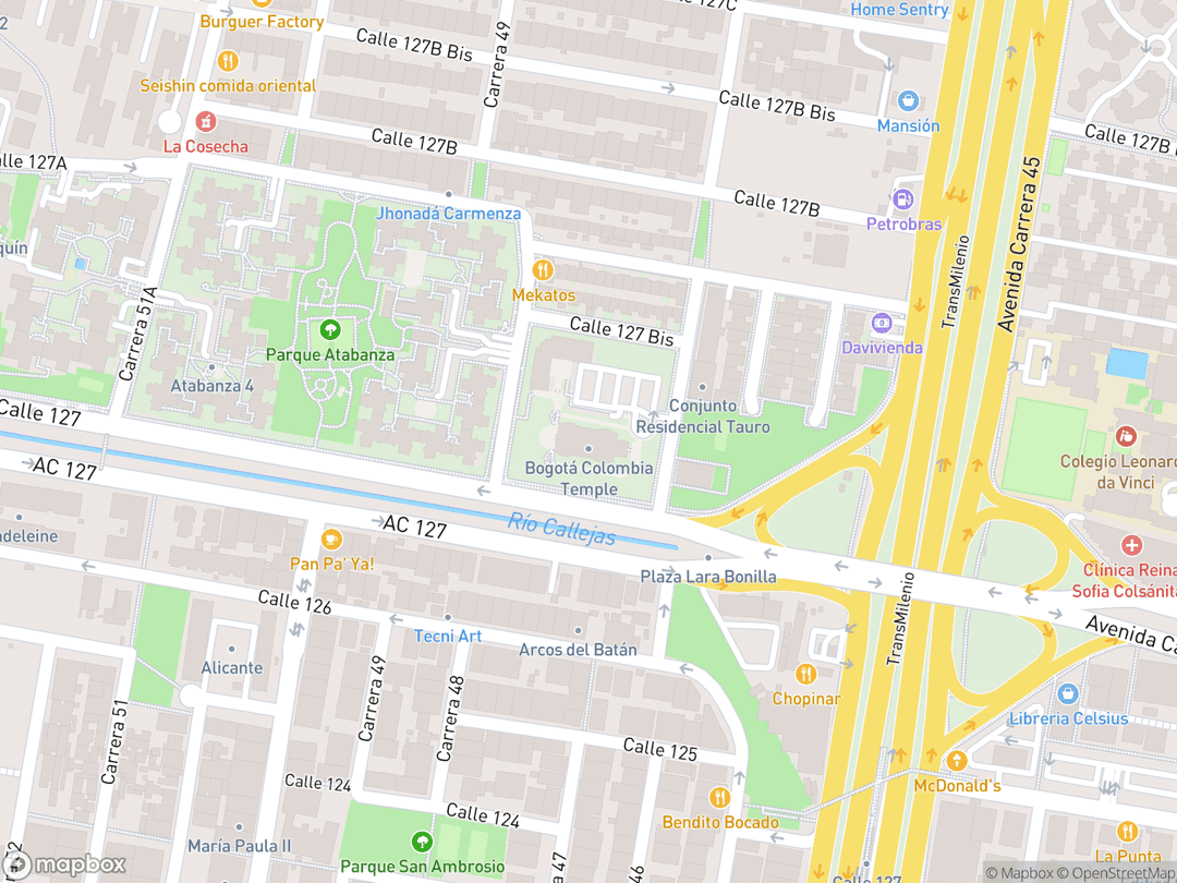 Map showing Bogotá Colombia Temple and surrounding area