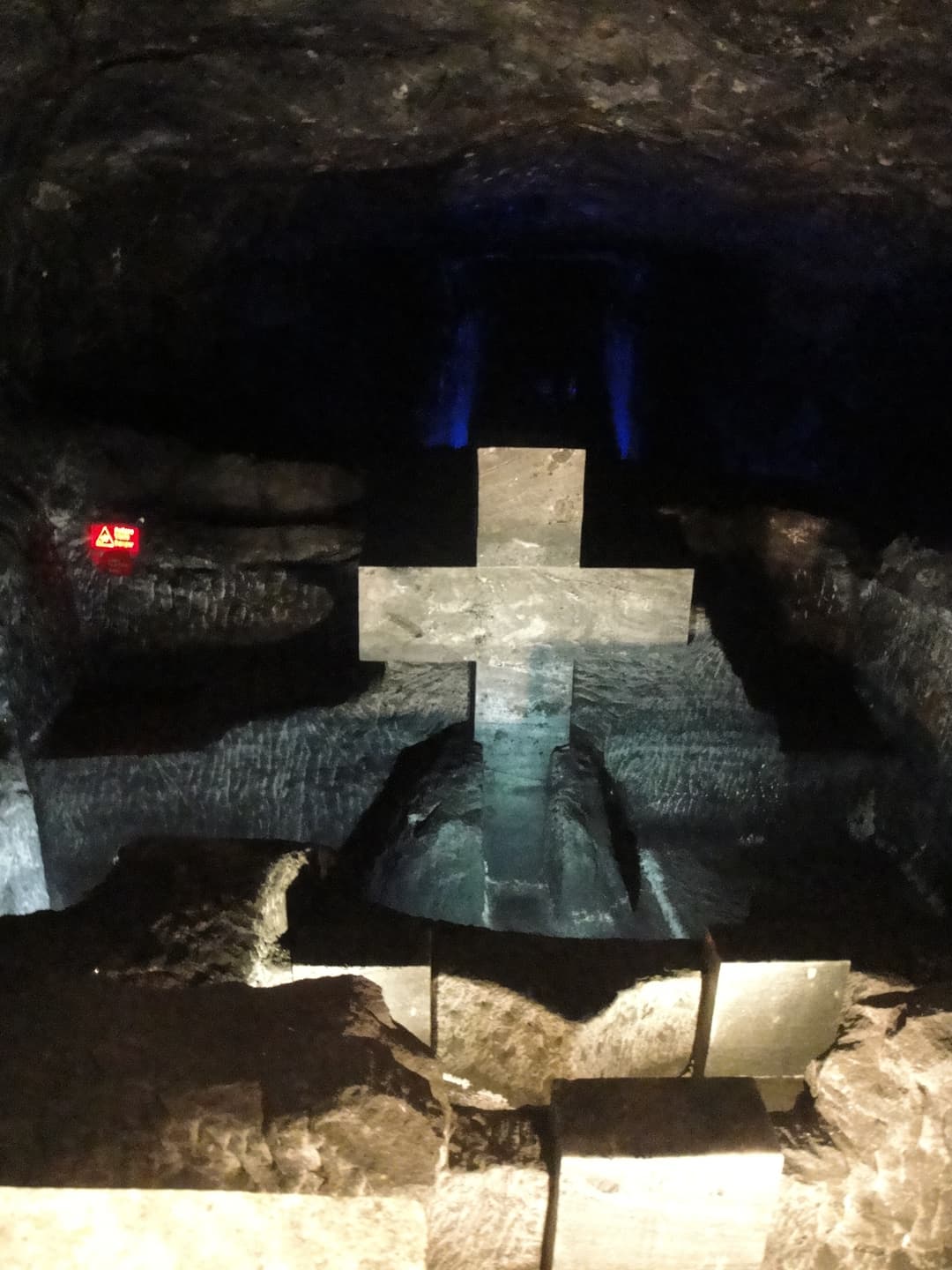 Carved salt cross inside the Salt Cathedral of Zipaquirá.