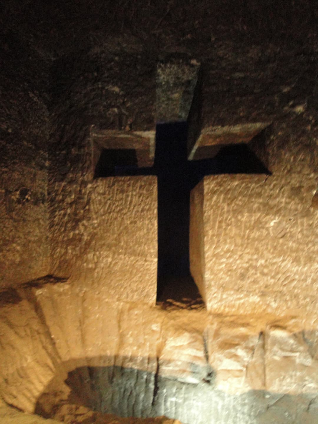 Cross carved into the salt rock wall, Salt Cathedral of Zipaquirá
