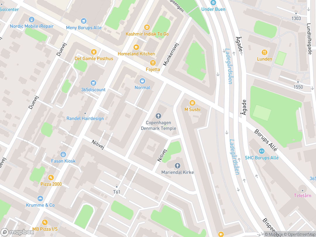Map showing Copenhagen Denmark Temple and surrounding area