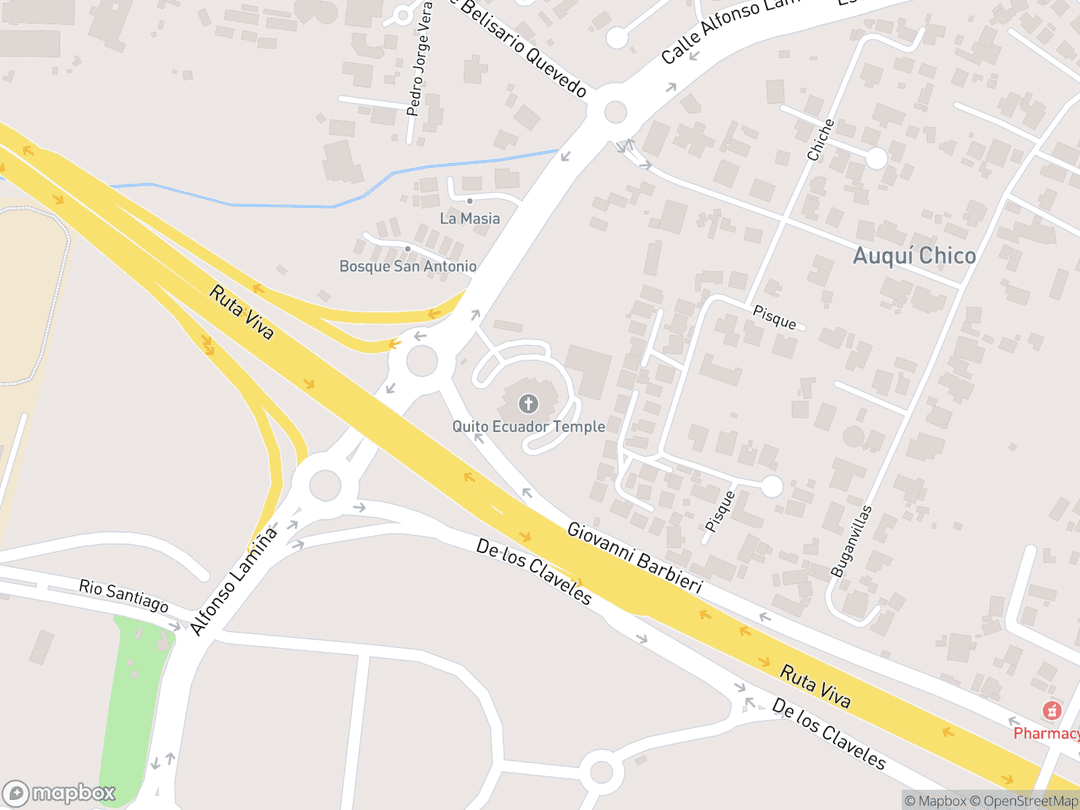 Map showing Quito Ecuador Temple and surrounding area