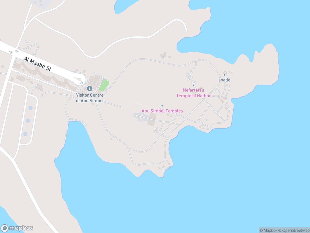Map showing Abu Simbel Temples and surrounding area