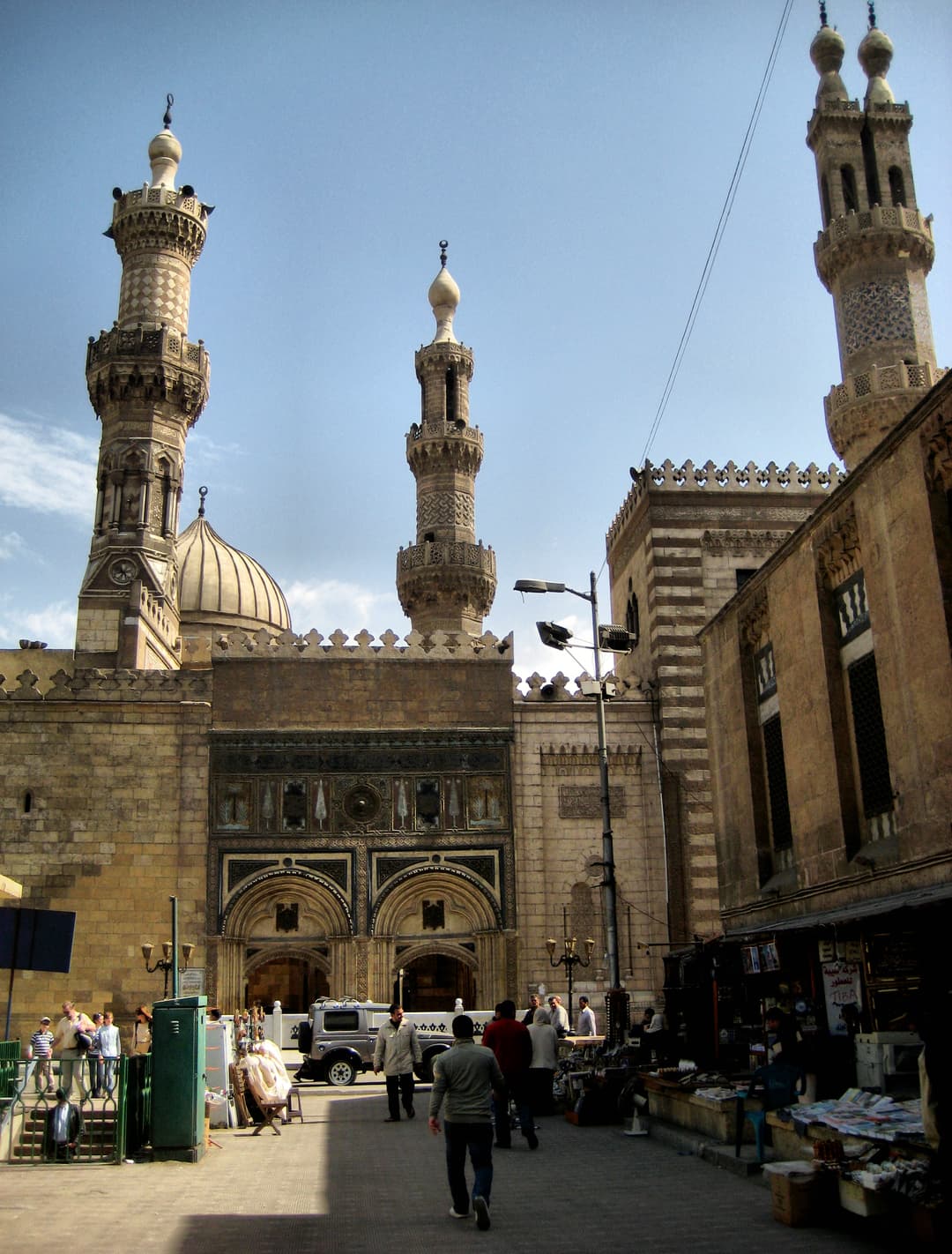 Entrance gate and minarets of Al-Azhar Mosque viewed from the street