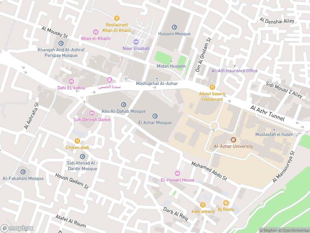 Map showing Al-Azhar Mosque and surrounding area
