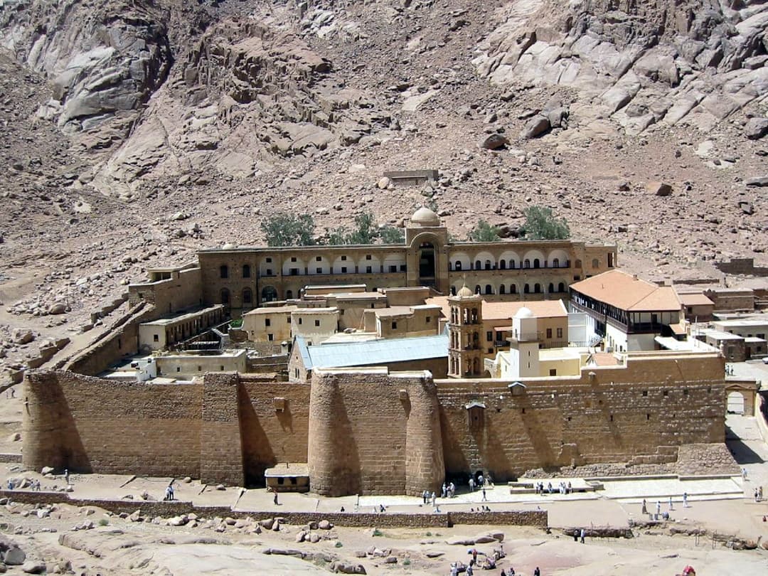 Elevated view of the fortified Saint Catherine's Monastery complex
