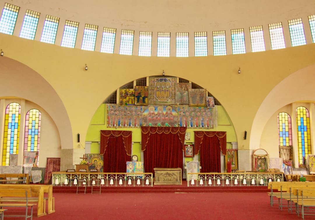 Interior view of the sanctuary in the new Church of Our Lady Mary of Zion.