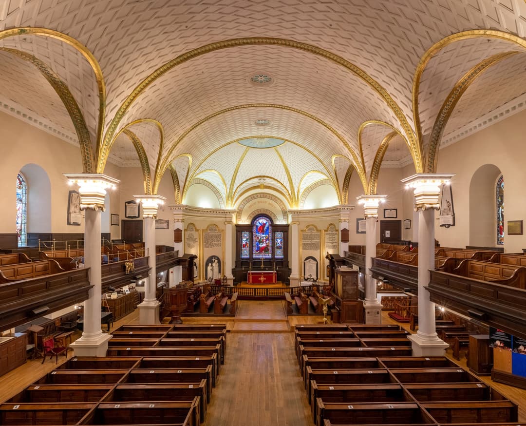 Holy Trinity Cathedral interior view toward the altar.
