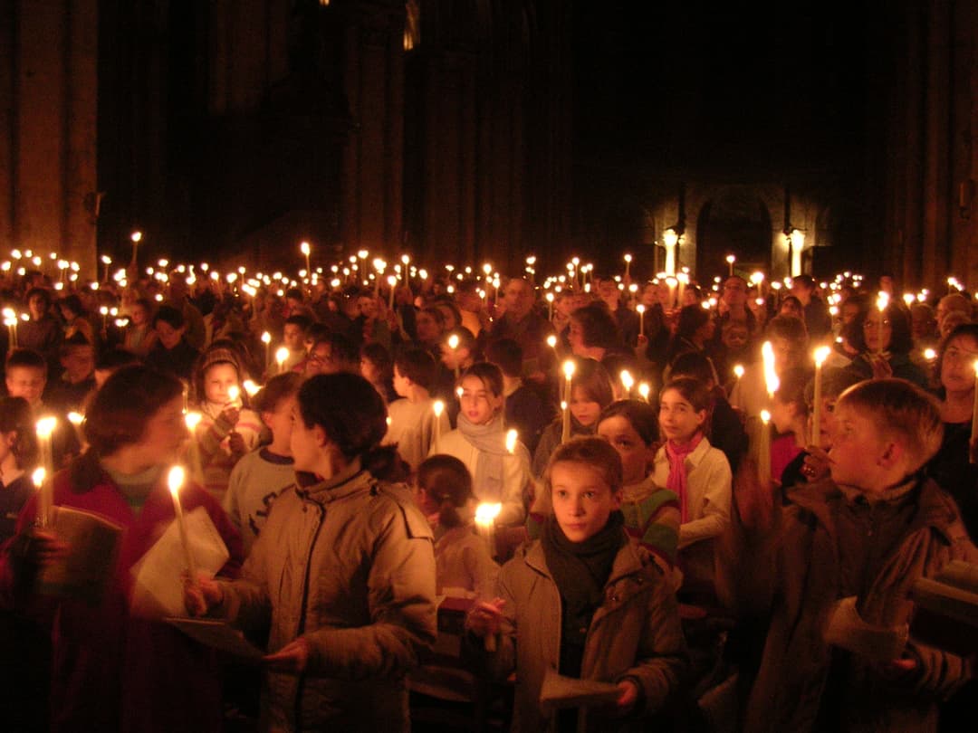 Interior of Chartres Cathedral during a candlelight service