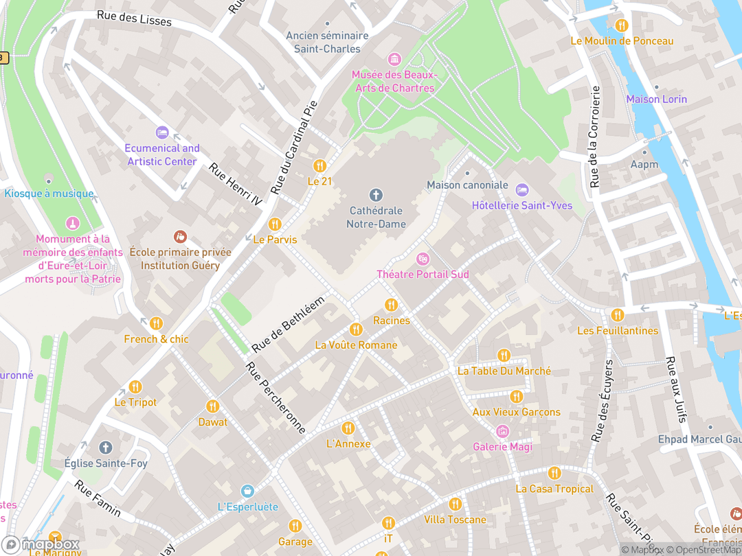 Map showing Chartres Cathedral and surrounding area