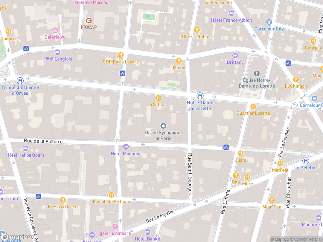 Map showing Grande Synagogue de Paris and surrounding area
