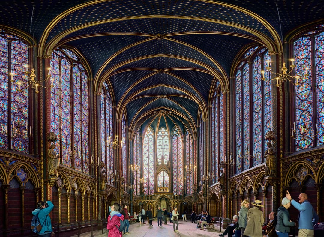 Interior view of the Upper Chapel of Sainte-Chapelle, Paris.
