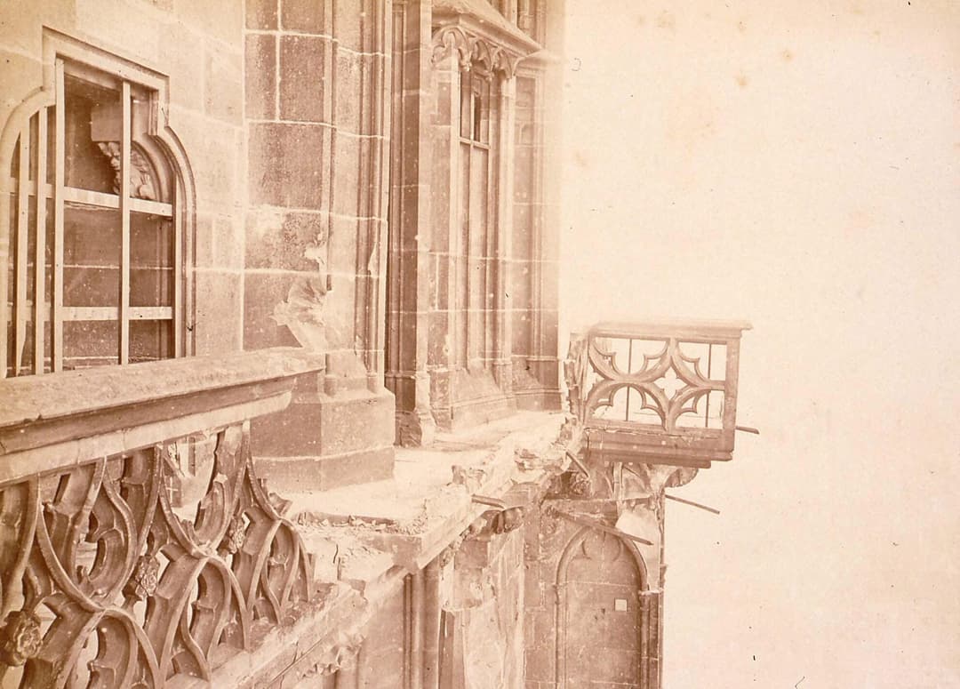 Damaged Gothic gallery and balustrade of Strasbourg Cathedral