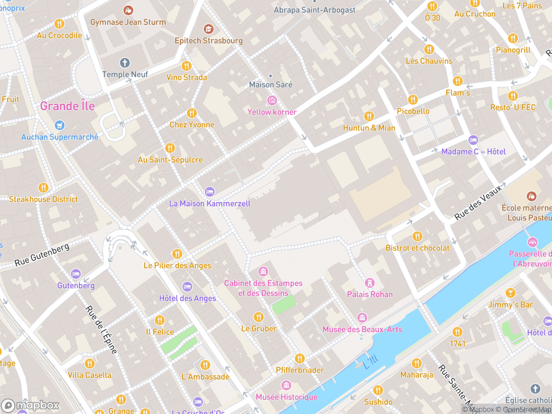 Map showing Strasbourg Cathedral and surrounding area