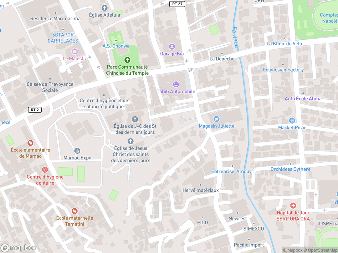 Map showing Papeete Tahiti Temple and surrounding area