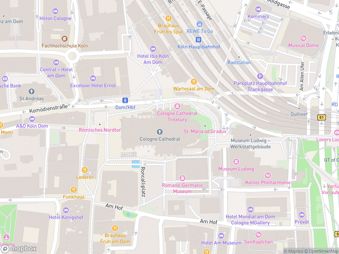 Map showing Cologne Cathedral and surrounding area