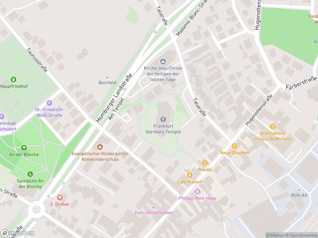 Map showing Frankfurt Germany Temple and surrounding area