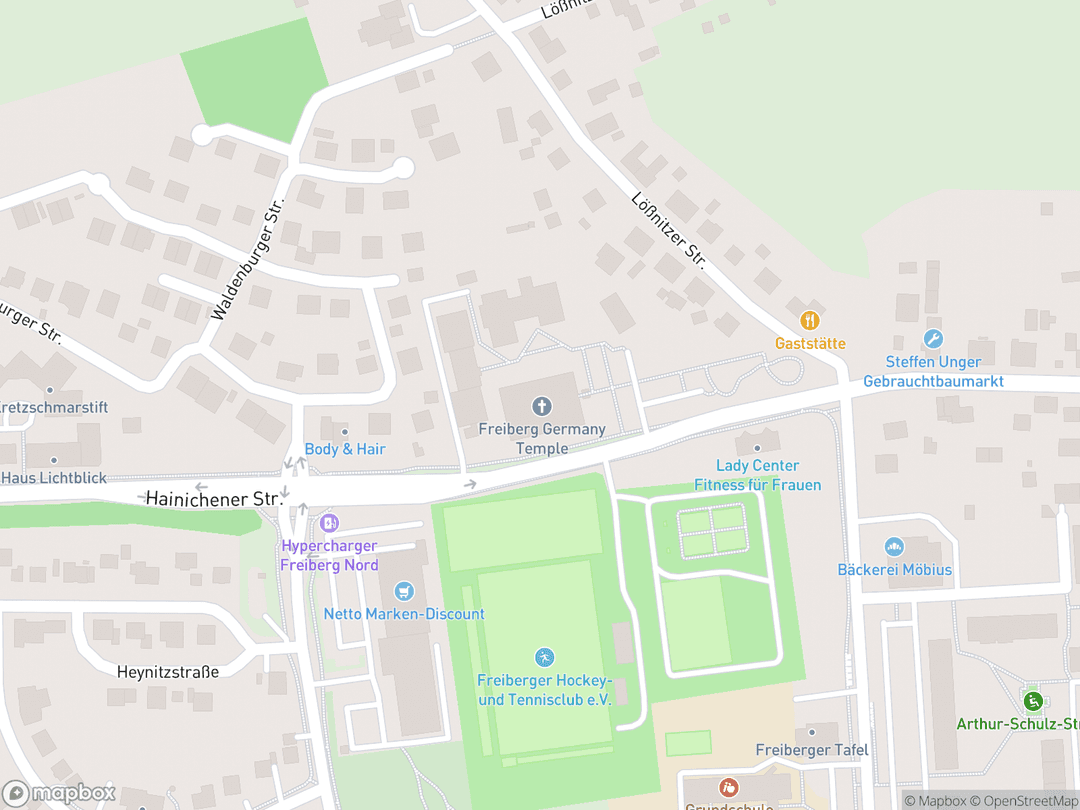 Map showing Freiberg Germany Temple and surrounding area