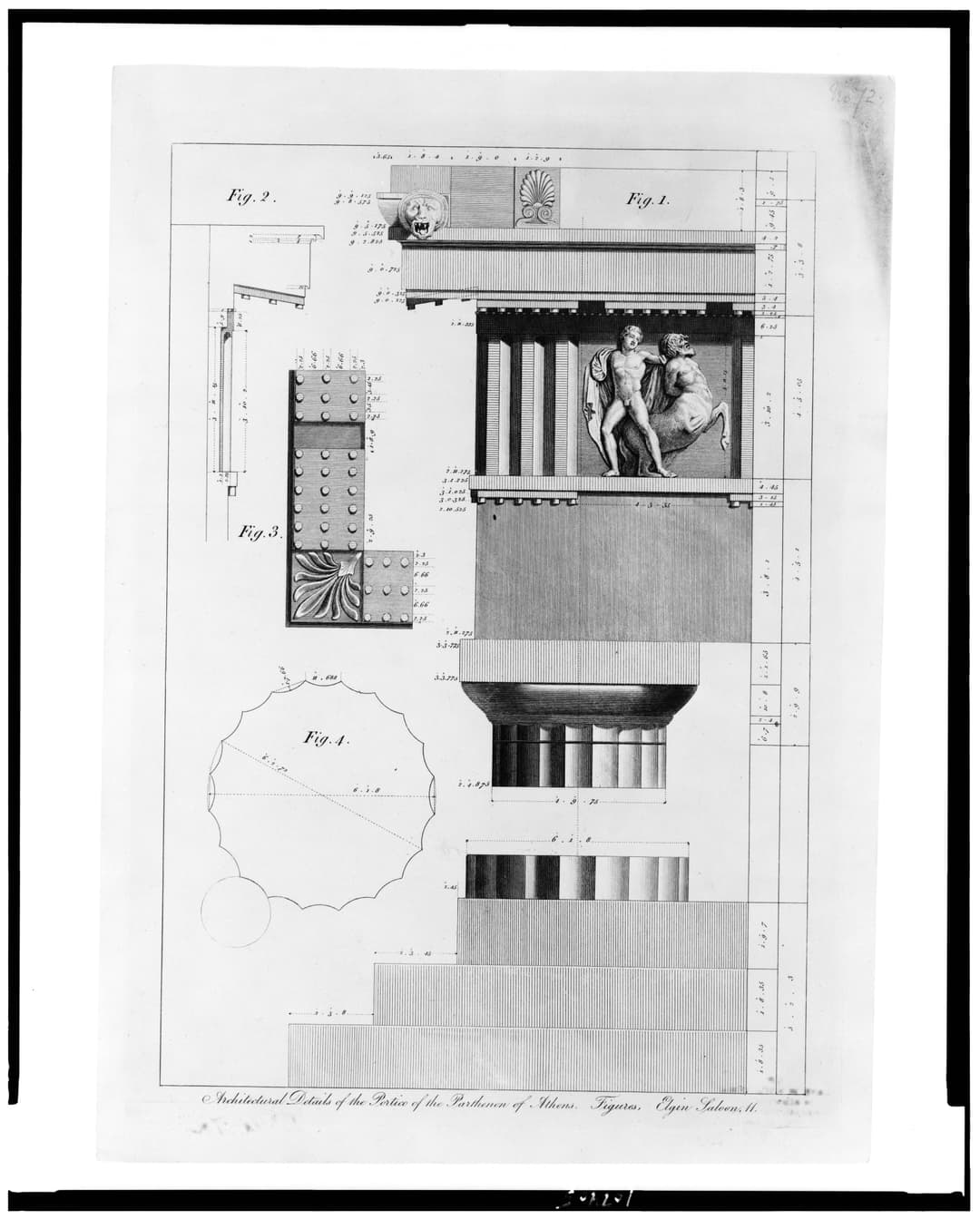 Engraving of architectural details of the portico of the Parthenon